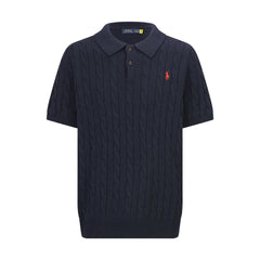 Polo Ralph Lauren Men’s Cable‑Knit Short‑Sleeve Polo Shirt With Navy Pony Embroidery