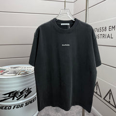 Acne Studios Large Circular Stamp‑Print Distressed‑Trim Crew‑Neck Short‑Sleeve T‑Shirt