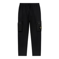 Stone Island Technical Fabric Straight Leg Cargo Pants with Bilateral Zip Cargo Pockets and Compass Badge