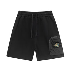 Stone Island Cotton Fleece Cargo Shorts with Nylon Cargo Pocket and Yellow-Green Compass Badge
