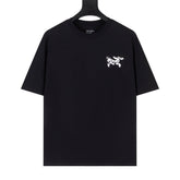 Arc'teryx Distressed Bird Logo Front & Grid Graphic Back Crew Neck Short‑Sleeve T‑Shirt, Unisex Relaxed Fit Tee