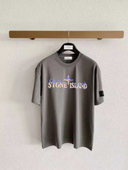 Stone Island Distressed Ink-Wash Compass Star Wordmark Print T-Shirt