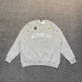 BAPE Bee Collegiate Arch "Bathing Ape" Contrast Crewneck Sweatshirt - Gray / Blue / Black