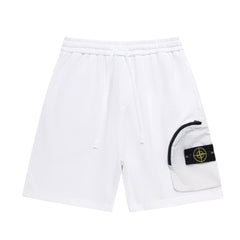 Stone Island Cotton Fleece Cargo Shorts with Nylon Cargo Pocket and Yellow-Green Compass Badge