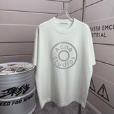 Acne Studios Large Circular Stamp‑Print Distressed‑Trim Crew‑Neck Short‑Sleeve T‑Shirt