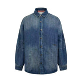 Acne Studios Paint‑Splatter Washed Denim Oversized Long‑Sleeve Shirt‑Jacket