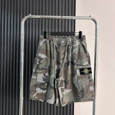 Stone Island Vintage Camouflage Cargo Shorts with Flap Pockets and Compass Badge