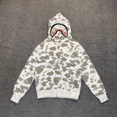BAPE Glow-in-the-Dark City Camo Shark Full-Zip Hoodie - White / Black