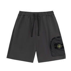 Stone Island Cotton Fleece Cargo Shorts with Nylon Cargo Pocket and Yellow-Green Compass Badge