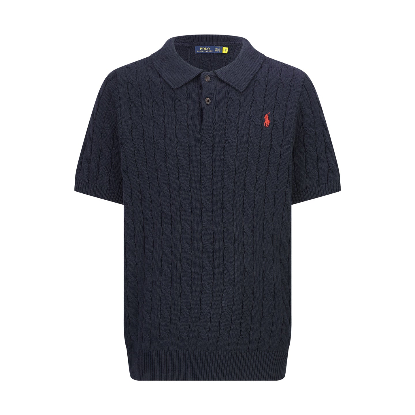 Polo Ralph Lauren Men’s Cable‑Knit Short‑Sleeve Polo Shirt With Navy Pony Embroidery