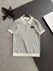 Arc'teryx Jacquard Stripe Knit Polo Shirt with Gold Bird Woven Badge