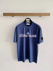 Stone Island Distressed Ink-Wash Compass Star Wordmark Print T-Shirt