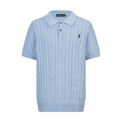Polo Ralph Lauren Men’s Cable‑Knit Short‑Sleeve Polo Shirt With Navy Pony Embroidery