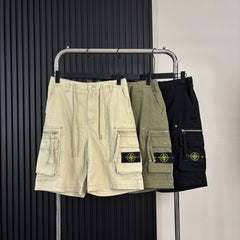Stone Island Heavyweight Cotton Cargo Shorts with Double-Zip Pockets and Compass Badge