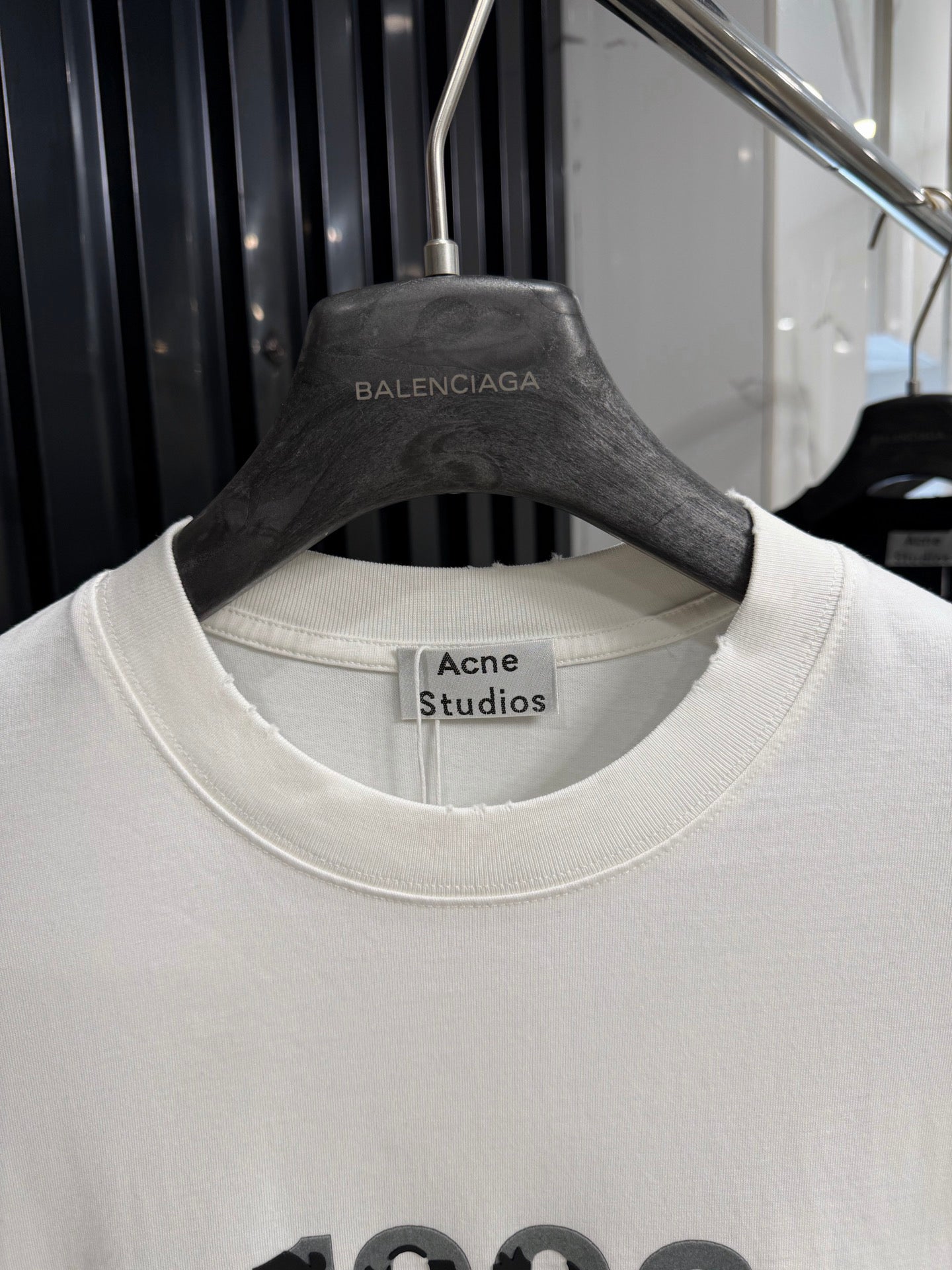 Acne Studios Stockholm 1996 Stacked‑Text Distressed‑Hem Oversized Crew‑Neck T‑Shirt
