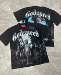 Godspeed Liberty Statue Crowd NYC Short Sleeve Tee (Washed Black)