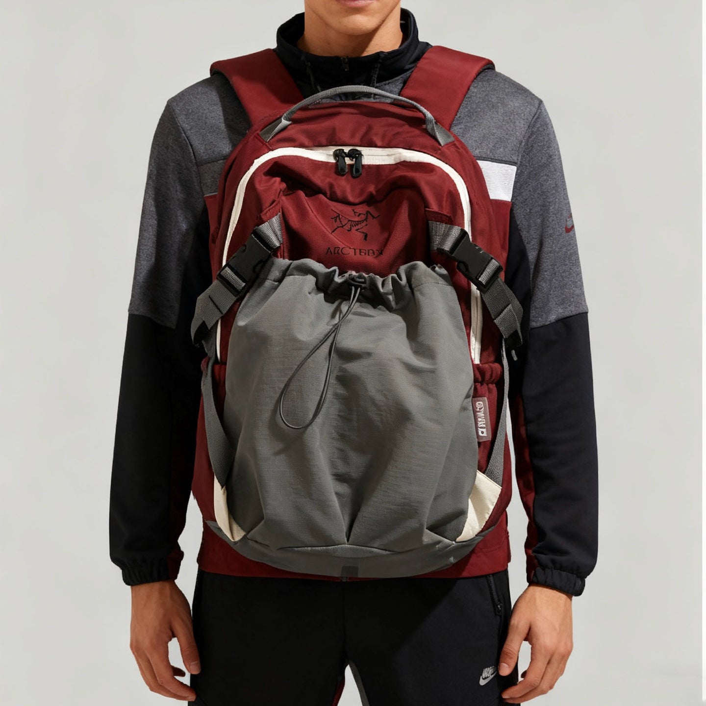 Arc'teryx Color‑Block Drawstring Pocket Backpack, Large‑Capacity Outdoor Travel Daypack Unisex