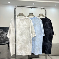 Stone Island Garment-Washed Cloud Pattern Oversized Cotton Tee with Compass Badge