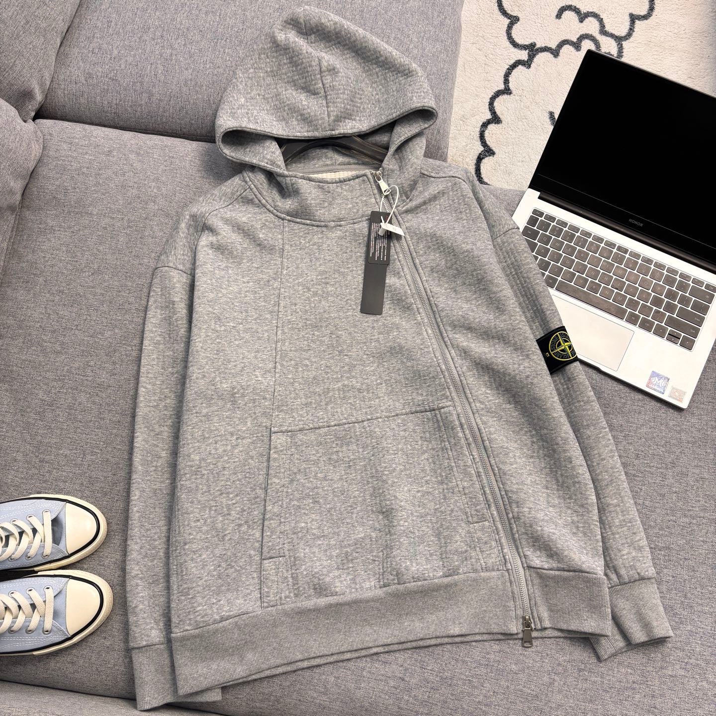 Stone Island Full-Zip Hoodie with Compass Badge