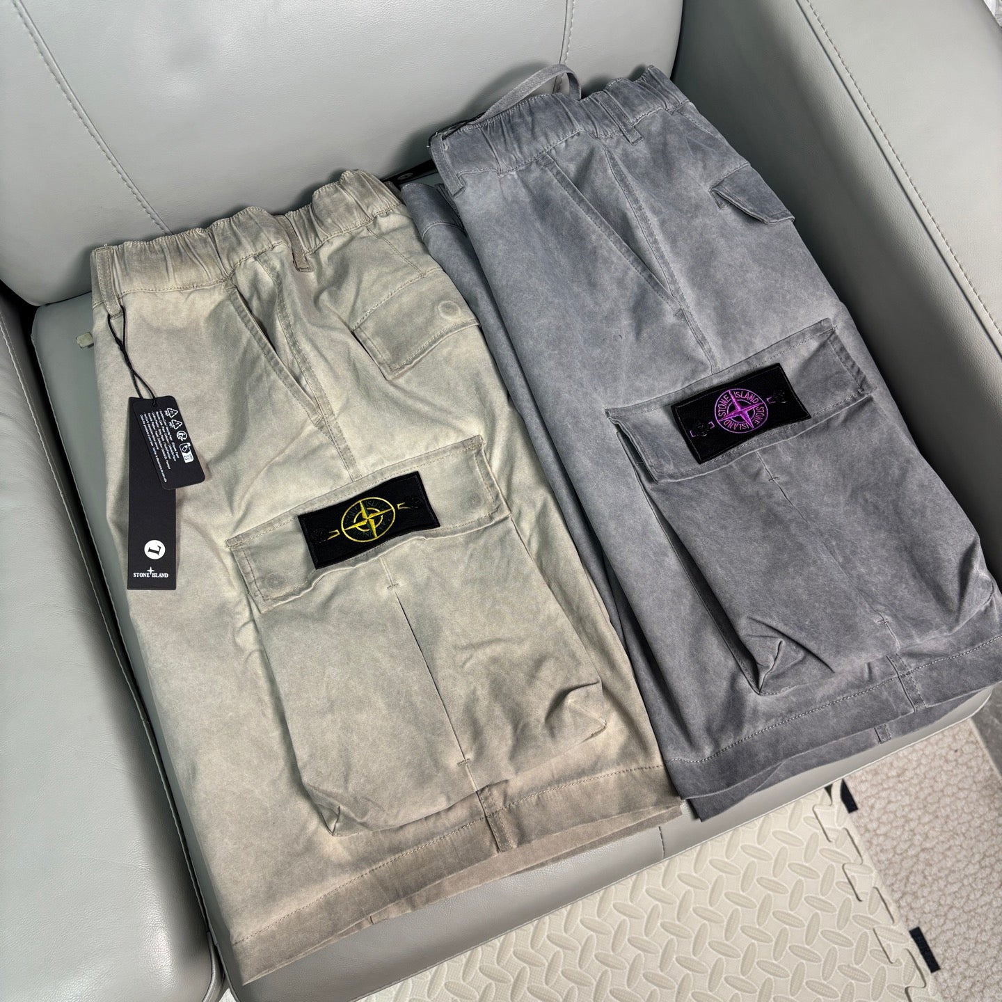 Stone Island Washed Lustrous Cargo Shorts with Double Flap Pockets and Compass Badge